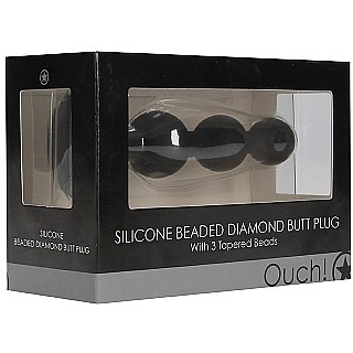 Черная анальная елочка «Beaded Diamond Butt Plug» с прозрачным стразом, рабочая длина 9.5 см, минимальный диаметр 2.5 см, Shots OU480BLK, коллекция Ouch!, длина 11.4 см.