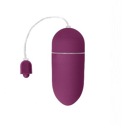 Беспроводное небольшое фиолетовое виброяйцо «Vibrating Egg» с регулятором режимов вибрации, общая длина 8 см, диаметр 3.4 см, Shots SHT024PUR, бренд Shots Media, длина 8 см.