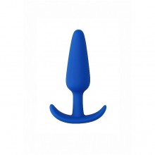 Анальная пробка для ношения «Slim Butt Plug» из силикона, синяя, рабочая длина 7.5 см, Shots SHT427BLU, бренд Shots Media, длина 8.3 см., со скидкой