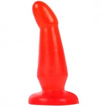 Красная анальная втулка с загнутым кончиком на плоском основании, рабочая длина 11.5 см, максимальный диаметр 3.5 см, Bior toys EE-10015-3, бренд Биоритм, из материала ПВХ, длина 13 см., со скидкой