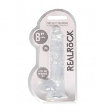 Прозрачный реалистичный фаллоимитатор «Realrock Crystal Clear» с мошонкой и присоской, рабочая длина 16 см, Shots Media REA092TRA, длина 21 см., со скидкой