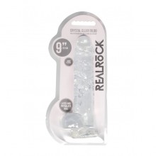 Фалоимитатор прозрачный с мошонкой на присоске «Realrock Crystal Clear Dildo 9», прозрачный, рабочая длина 19 см, Shots Media REA093TRA, длина 25 см., со скидкой