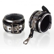 Серебристо-черные кожаные наручники с короткой сцепкой, Sitabella 3067-16, длина 23 см., со скидкой