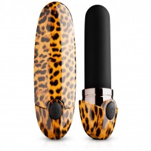 Мини вибростимулятор в виде помады «Asha Lipstick Vibrator» леопардового цвета с косметичкой, рабочая длина 6 см, диаметр 1.25 см, EDC Wholesale PAN001, бренд EDC Collections, из материала силикон, длина 10 см., со скидкой