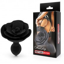 Втулка анальная черного цвета с ограничителем в виде розы, длина рабочей части 8 см, 3 см, Notabu ntb-80671, цвет черный, длина 8 см., со скидкой