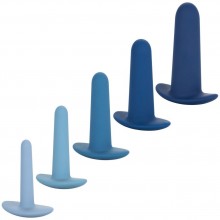 Набор анальных расширителей «They-Ology 5-Piece Wearable Anal Training Set», всех оттенков голубого цвета, для новичков,, бренд CalExotics, длина 7.7 см., со скидкой