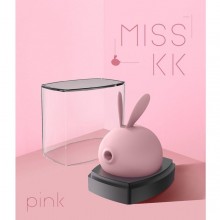 Розовый вакуумный стимулятор клитора «Miss KK» в виде зайчика, Kiss toy 6928202957738, из материала силикон