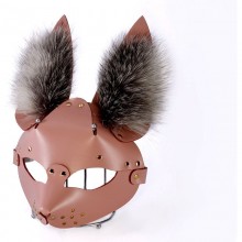 Кожаная маска «Зайка» с мехом на ушах, Ситабелла 3415-4, цвет коричневый, со скидкой