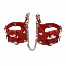 Наручники кожаные широкие на цепочке с двумя пряжками «Ellada», красные, BDSM96 102227