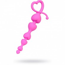 Анальная цепочка «Штучки-дрючки» в виде сердечек, силикон, розовая, общая длина 18.5 см, максимальный диаметр 3 см, 690115, цвет розовый, длина 18 см., со скидкой