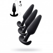 Набор анальных втулок «POPO Pleasure Eridani» разного размера, силикон, черный, 3 шт., Toyfa 731432, длина 12.5 см., со скидкой