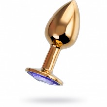 Золотистый анальный страз «Штучки-дрючки» с кристаллом цвета аметист, общая длина 7 см, диаметр 2.8 см, 690121, цвет фиолетовый, длина 7 см., со скидкой
