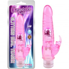 Вибратор «Glitters Dual Teaser Pink», розовый кролик, CN-131055537, бренд Chisa Novelties, из материала TPE, длина 21 см.