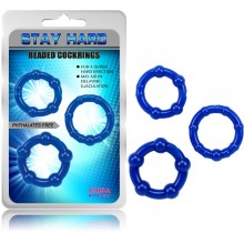 Набор эрекционных колец «Beaded Cock Rings - Blue», цвет синий, CN-330300013, бренд Chisa Novelties, из материала TPE, диаметр 3.6 см., со скидкой