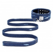 Джинсовый ошейник «With Leash - Roughend Denim Style», цвет голубой, OU477BLU, бренд Shots Media, из материала джинса, длина 48 см.