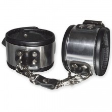Эффектные серебристо-черные наручники с металлическим блеском, Sitabella3166, бренд СК-Визит, из материала кожа, со скидкой