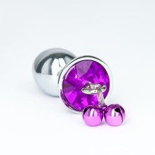 Серебристая анальная пробка с колокольчиками и фиолетовым кристаллом, длина 7 см, Сима-ленд 5215691, цвет серебристый, длина 7 см., со скидкой