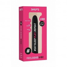 Вибромассажер «Feelgood Vibe - Eatsleepplayrepeat», черного цвета, конической формы, FEE002BLK, бренд Shots Media, длина 17 см.