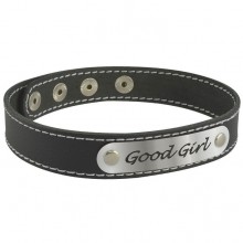 Чокер с белой строчкой и надписью «Good Girl», кожа, Sitabella 3353 GG, бренд СК-Визит, длина 41 см.