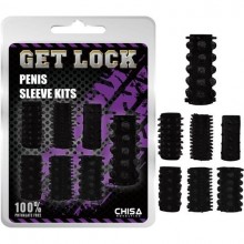 Набор из 7 черных насадок на пенис «Get Lock», Chisa CN-330325419, из материала TPE, длина 4.3 см., со скидкой