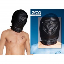 Кожаная Маска на голову на шнуровке сзади «ZADO Leather Isolation Mask», Orion 20202031001, цвет черный, со скидкой