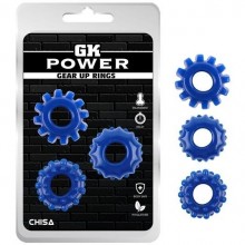 Набор из 3 эрекционных колец «Gear Up Rings», цвет синий, Chisa CN-370395712, бренд Chisa Novelties, со скидкой
