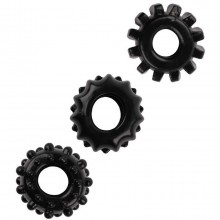Набор из 3 рельефных эрекционных колец, цвет черный, Chisa Novelties CN-620869179, из материала TPE, со скидкой