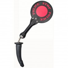 Шлепалка круглая с подвеской в форме фаллоса «Stop Police», LoveToy 520300, из материала TPE, цвет черный