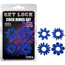 Набор из 4 эрекционных колец «Cock Rings Set», цвет синий, Chisa CN-330358236, длина 3.7 см., со скидкой
