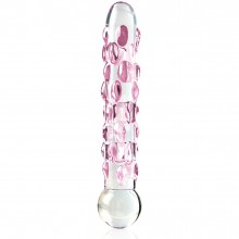 Стеклянный фаллоимитатор «Icicles 7» с рельефным стволом, общая длина 17.8 см, Pipedream 2907-00 PD, из материала стекло, цвет розовый, длина 17.8 см., со скидкой