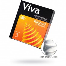 Ребристые презервативы «Viva», 3 шт, латекс, длина 18.5 см, 611, бренд CPR GmbH, длина 18.5 см.