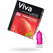 Цветные ароматизированные презервативы «Viva» с ароматом клубники, 3 шт, латекс, длина 18.5 см, 621, бренд CPR GmbH, длина 18.5 см., со скидкой