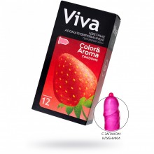 Цветные ароматизированные презервативы «Viva Color & Aroma» с ароматом клубники и сливок, 12 шт, латекс, длина 18,5 см, 671, бренд CPR GmbH, длина 18.5 см., со скидкой