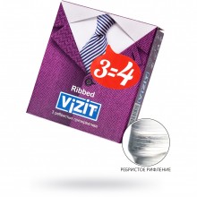 Ребристые презервативы «Vizit Ribbed», 3 шт, латекс, длина 18 см, 261, длина 18 см.
