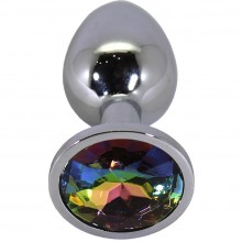 Анальная пробка алюминиевая, малая, серебряная, кристалл цветной, общая длина 7 см, Eroticon P3404M-01, цвет серебристый, длина 7 см., со скидкой