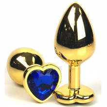 Золотистая анальная пробка с синим кристаллом-сердцем, рабочая длина 7 см, Vandersex 170-GMB, длина 8 см.