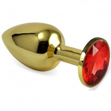 Золотистая анальная пробка с красным кристаллом, общая длина 7 см, Vandersex 169-GRS, цвет красный, длина 7 см.