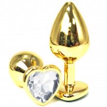 Золотистая анальная пробка с прозрачным кристаллом-сердцем - 7 см., бренд Vandersex