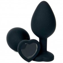 Черная силиконовая пробка с черным кристаллом-сердцем, длина 8.5 см, диаметр 3 см, Vandersex 122-HBBM, цвет черный, длина 8.5 см.