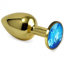 Золотистая анальная пробка с голубым кристаллом, длина 6.5 см, диаметр 3 см, Vandersex 169-GLBM, из материала металл, длина 6.5 см.