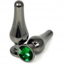 Черная удлиненная анальная пробка с зеленым кристаллом, длина 10 см, диаметр 3.5 см, Vandersex 400-TVGM, из материала металл, цвет зеленый, длина 10 см.