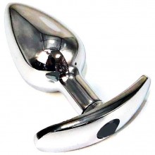 Серебристая анальная пробка для ношения с черным кристаллом, длина 6 см, диаметр 2.5 см, Vandersex 400-BBXS, цвет черный, длина 6 см.