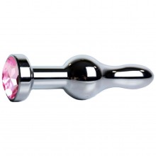 Каплевидная анальная пробка на длинной ножке с нежно-розовым кристаллом, длина 10.5 см, диаметр 3 см, Vandersex 168-P, цвет розовый, длина 10.5 см.