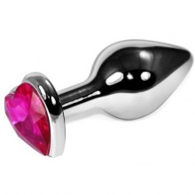 Серебристая анальная пробка с розовым кристаллом-сердечком, общая длина 8 см, Vandersex 170-MP, цвет розовый, длина 8 см.