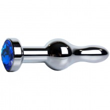 Серебристая каплевидная анальная пробка с синим кристаллом, общая длина 10.5 см, Vandersex 168-RB, из материала металл, цвет синий, длина 10.5 см.