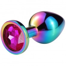 Металлическая анальная пробка на ножке с розовым кристаллом, разноцветная, длина 7.5 см, диаметр 3.4 см, Vandersex 169-M-PNK-HAM, цвет розовый, длина 7.5 см.