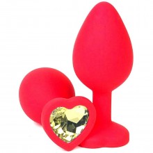 Красная анальная пробка с желтым стразом-сердцем, общая длина 10.5 см., бренд Vandersex, цвет желтый, длина 10.5 см.