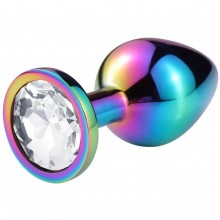 Разноцветная гладкая анальная пробка с прозрачным кристаллом, размер М - 7,5 см., Vandersex 169-M-WHT-HAM, из материала металл, цвет прозрачный, длина 7.5 см.