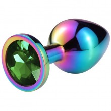 Металлическая гладкая анальная втулка с зеленым кристаллом, разноцветная, длина 9.5 см, диаметр 4 см, Vandersex 169-L-GRN-HAM, цвет зеленый, длина 9.5 см.