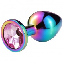 Разноцветная гладкая анальная пробка с нежно-розовым кристаллом, длина 9.5 см, диаметр 4 см, Vandersex 169-L-PNK1-HAM, из материала металл, цвет розовый, длина 9.5 см.